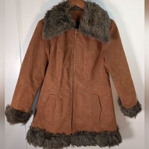 Vintage Miss Malco San Francisco Brown Faux-Suede and Faux-Fur Jacket